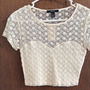 Forever 21 Cream Lace Crop Top